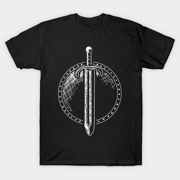 Sword and shield T-Shirt by themanyartsofknight